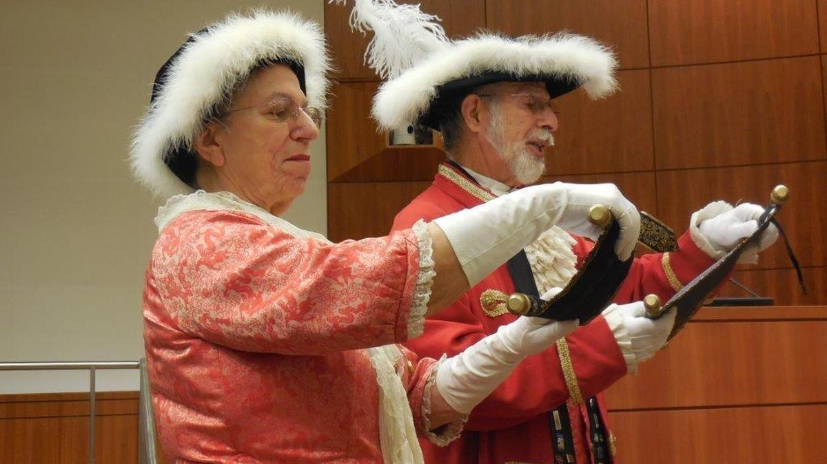 Bev and Jerry Praver, San Luis Obispo County’s official town criers, read a proclamation celebrating Cambria’s sesquicentennial to the county Board of Supervisors.