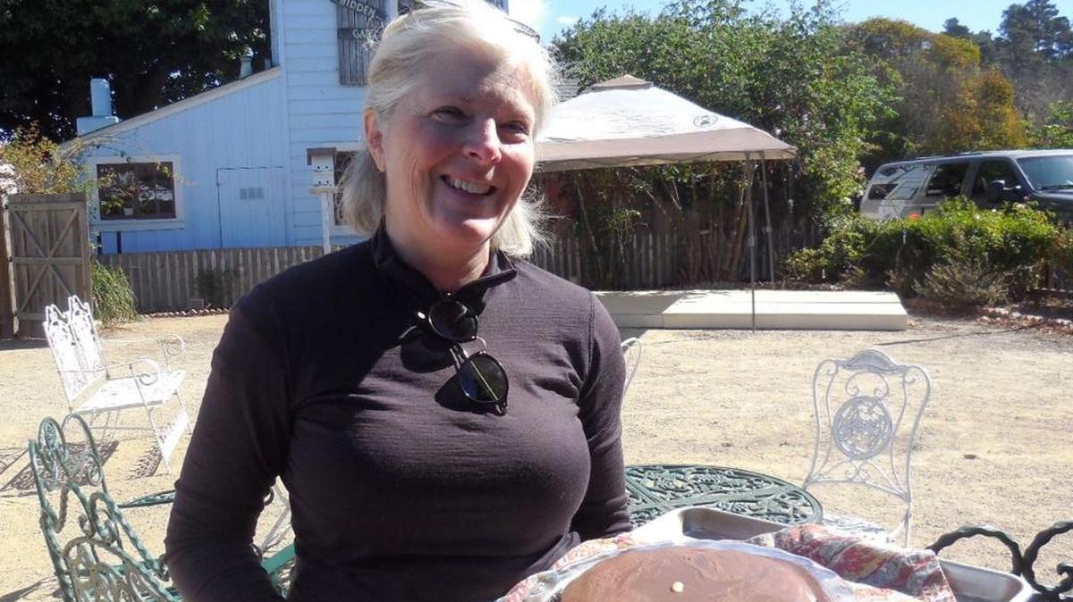 Cheryl Papert brought in this prize-winning peanut butter pie, dripping with chocolate coating.