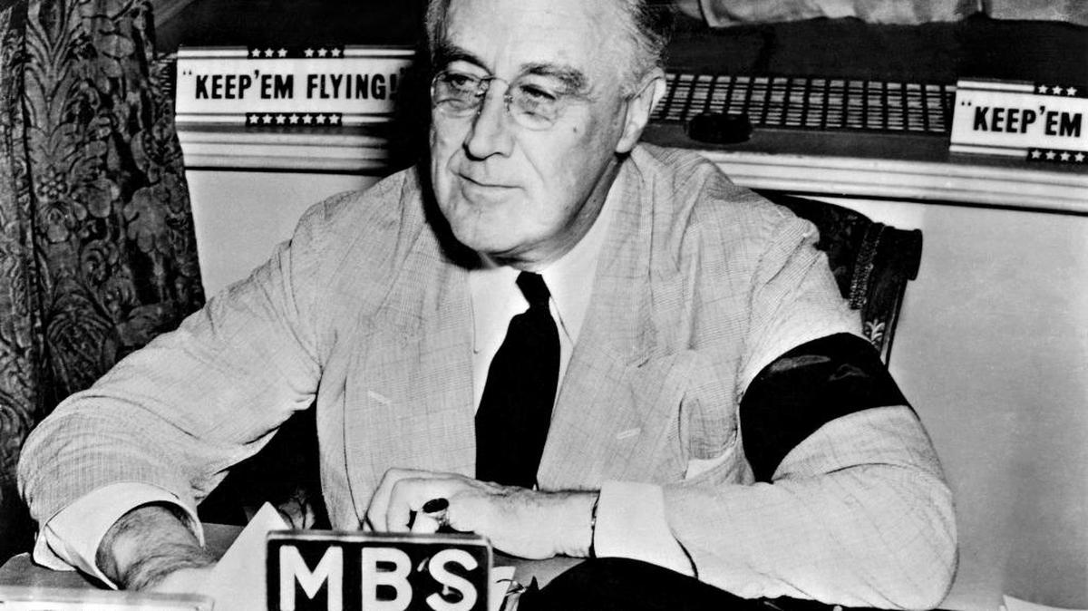 President Franklin D. Roosevelt gives a radio address in 1941.