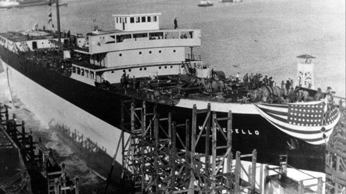 The Montebello at its first launch; the ship sank in 1941 off the coast north of Cambria.