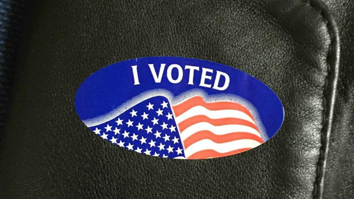 I picked up my “I voted” sticker after casting my ballot at the county clerk’s office, 1055 Monterey St., in San Luis Obispo.