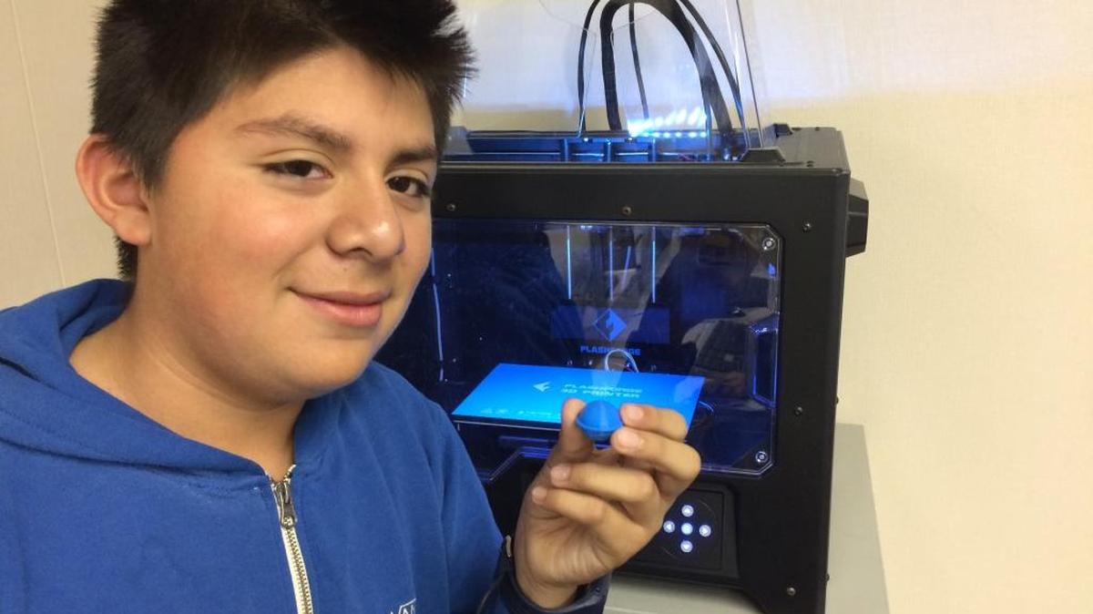 Santa Lucia Middle School student Daniel Fabela shows off his latest 3D project.