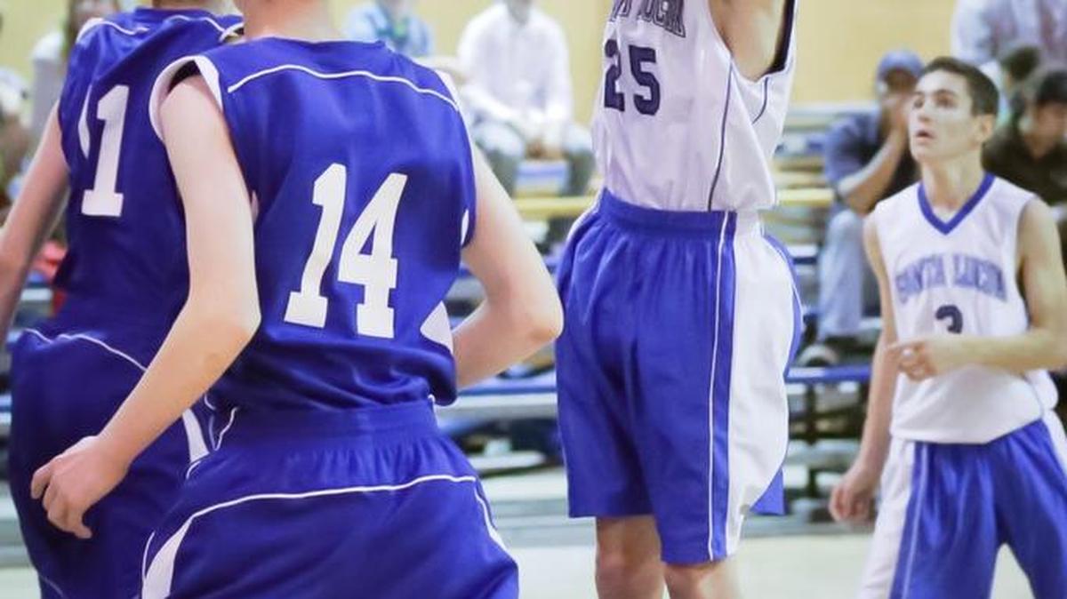 Nate Markham scored 14 points for Santa Lucia Middle School against San Luis Obispo Classical Academy.
