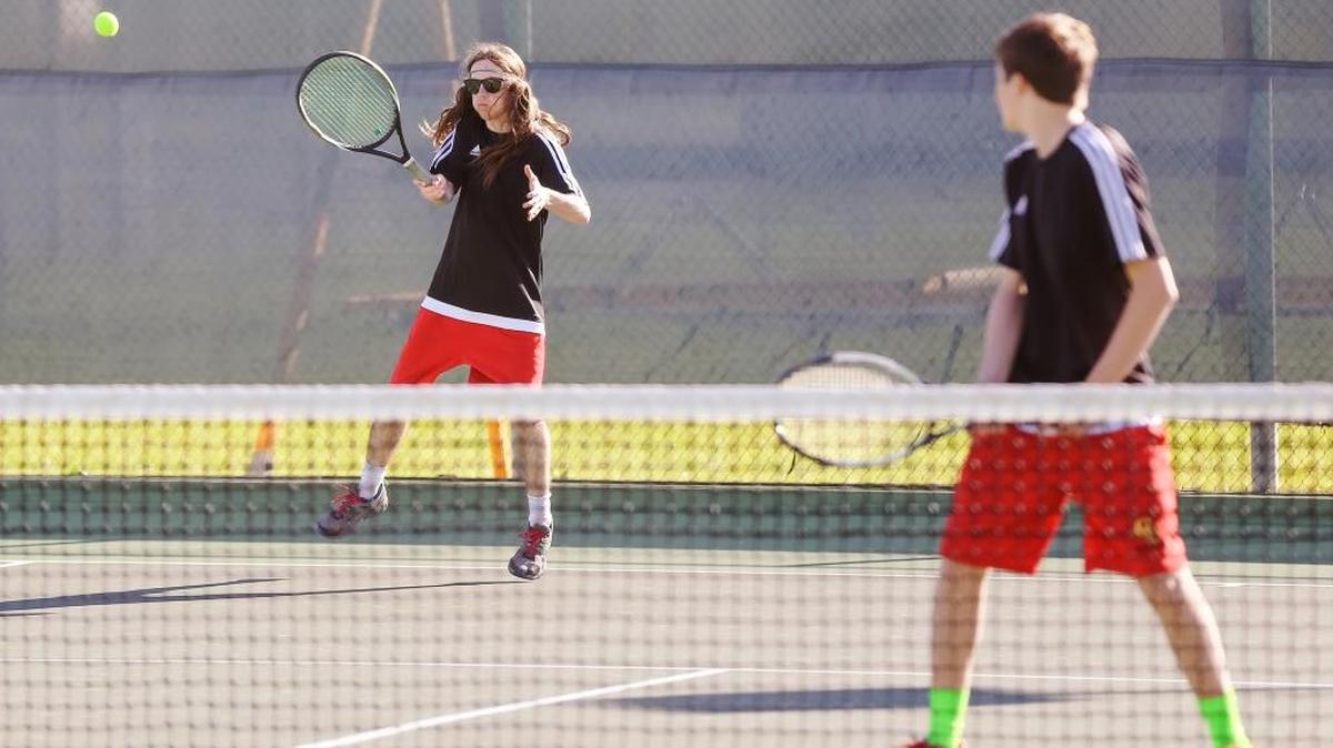 The top-seeded doubles team of Paul Butterfield, left, and Eric Hollingsead won two of three games against Templeton on Wednesday, April 11. Here they battled earlier in the season.