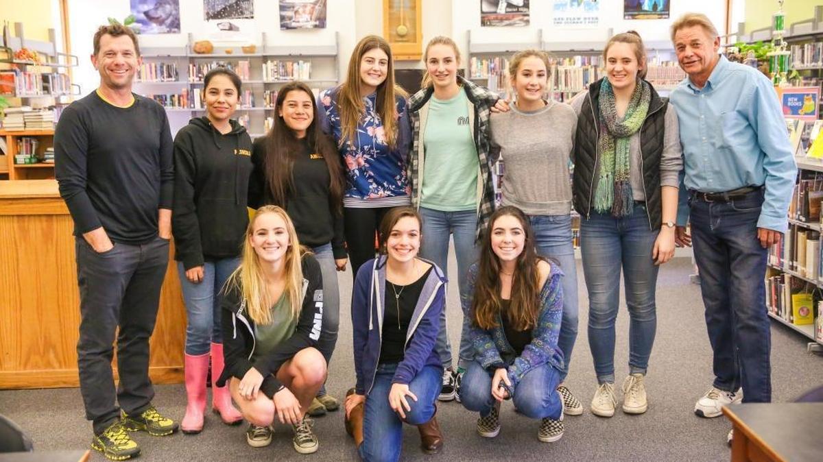 The Coast Valley League-winning Coast Union girls basketball team met at the school library Sunday, March 4 for its annual awards banquet. Back row, from left: Assistant coach Brian Wright, Alondra Mercado, Angelique Gutierrez, Kaylee Ferguson, Karis Lawson, Bella Raethke, Meg Stern, head coach Keith Stowers. Front row, from left: Ellie Kennedy, Jackie Happel, and Zoe Markham.