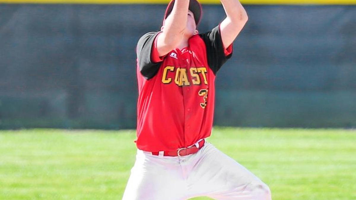 Coast Union freshman catcher Spencer Magnuson, seen here playing third base earlier in the season, had two hits against Maricopa on Thursday, April 6 at Coast Union.