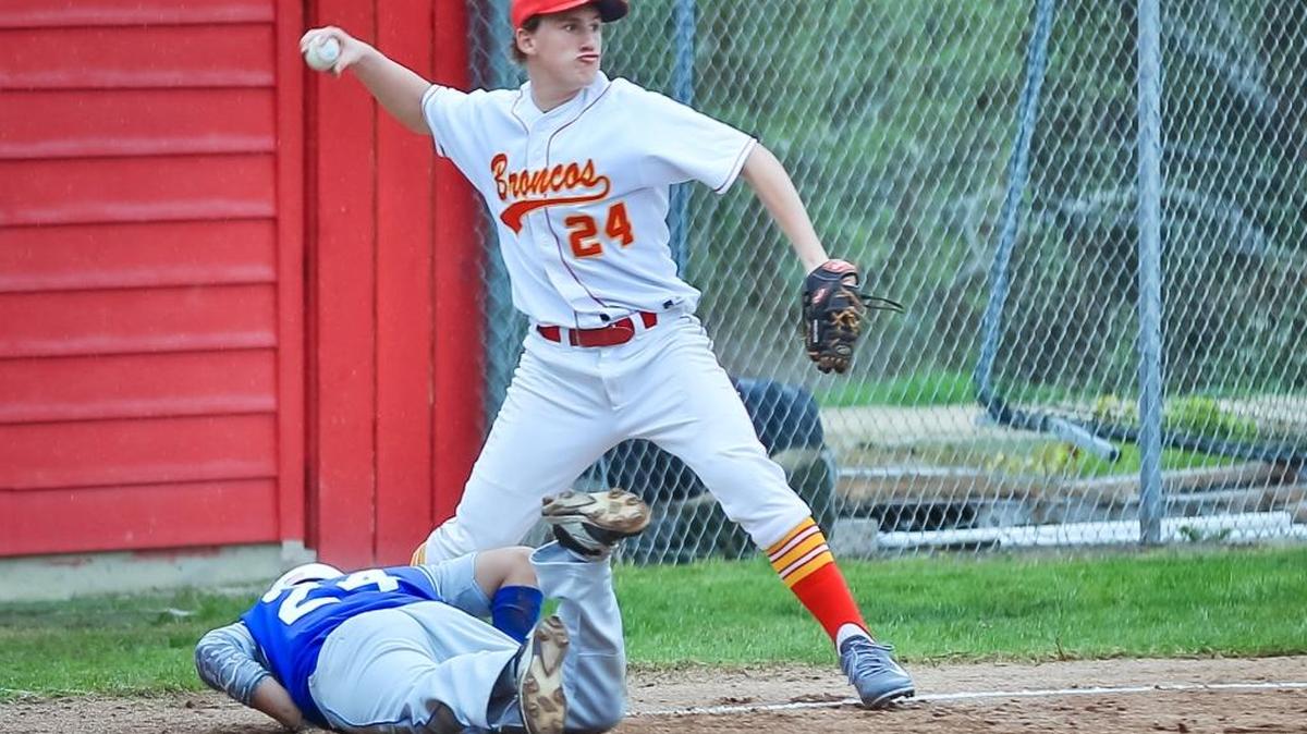Sophomore third baseman Riley Kennedy prepares a throw to first base Friday, March 4, against King City. He also had a stint on the mound for the Broncos.