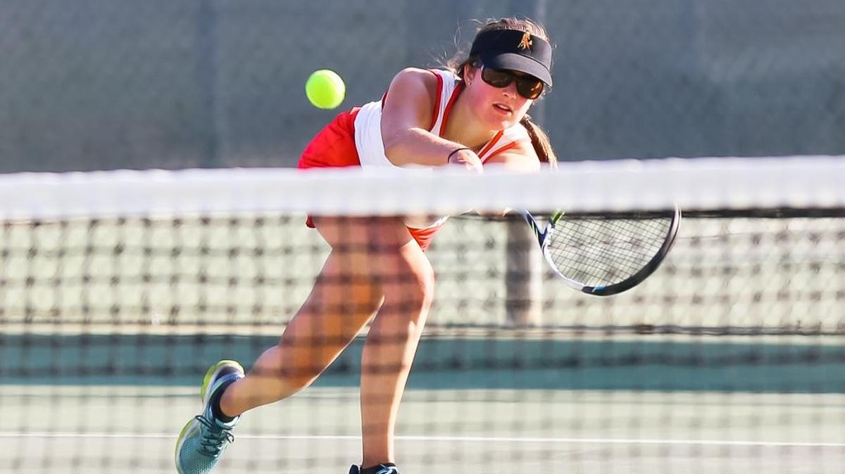 Senior Rebecca Odza teamed up with senior Savannah Lyons for No. 2 doubles to sweep Santa Maria 6-2, 6-3, 6-0 on Friday, Sept. 9. Here Odza competes against Morro Bay earlier in the season.