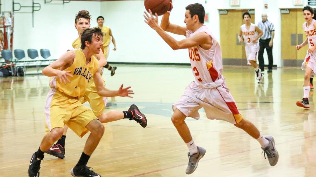 David Amodei has scored 35 points in his last two games for the JV Broncos. Here he controls the ball against Valley Christian Academy earlier this season.