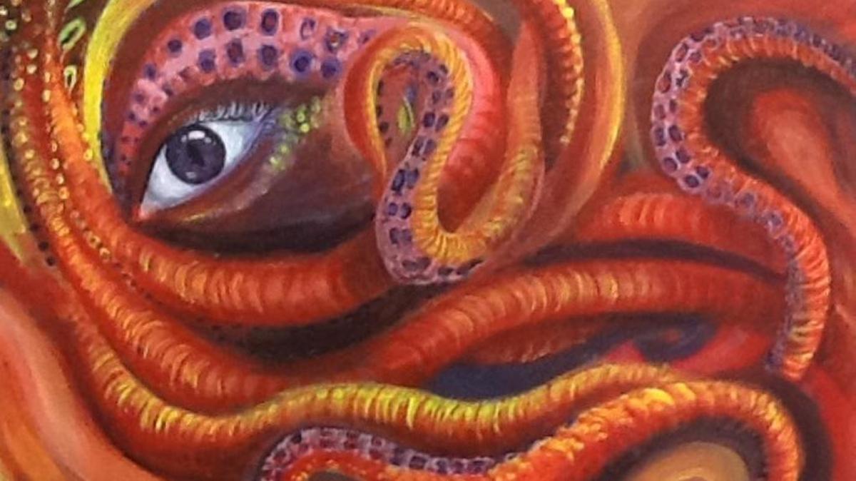 Volleyball standout Xue DiMaggio is also focused on her artwork. This piece, “The Queen of the Cephalopods,” was created using acrylics.