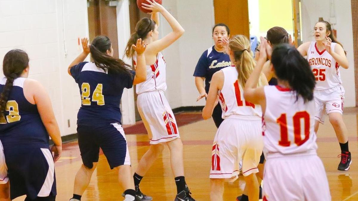 Kaylee Ferguson led the Coast Union girls with 14 points and seven rebounds in a 32-19 win over Coastal Christian on Friday, Jan. 20. Here she battles against Laton earlier in the season.