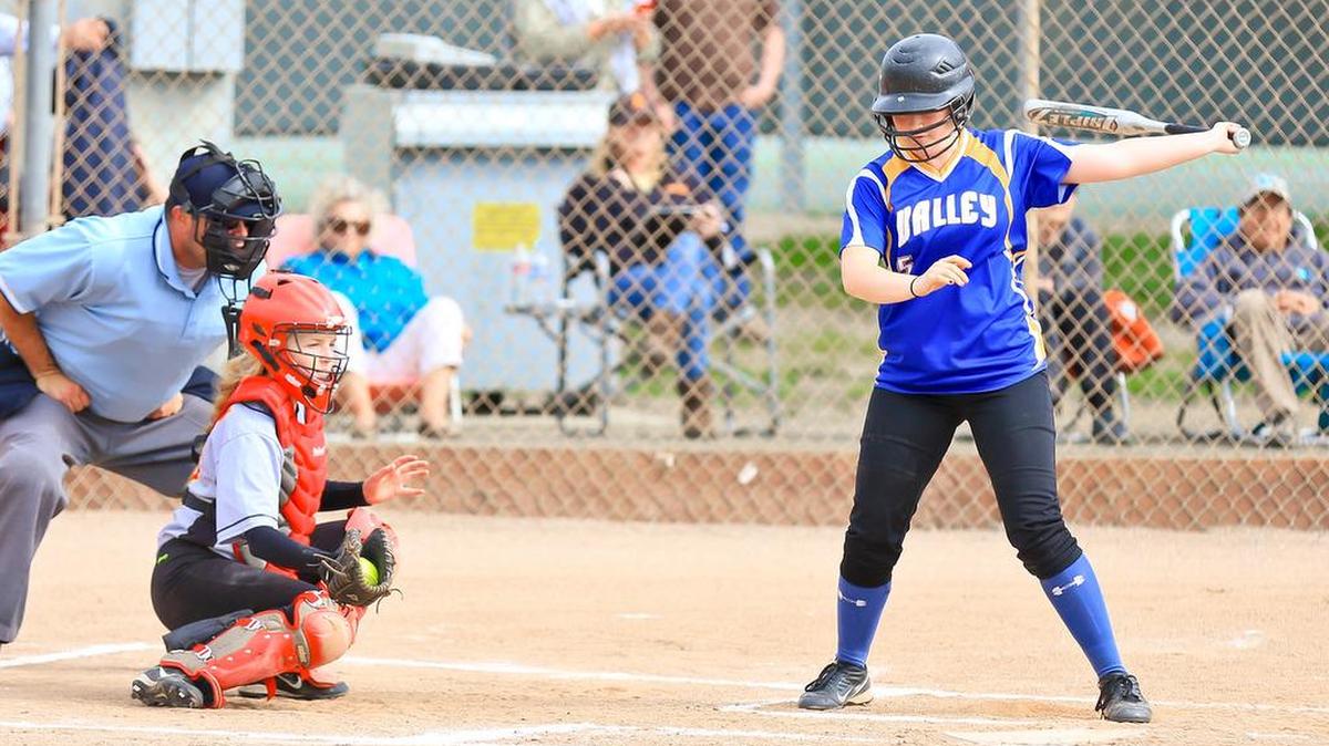 Senior catcher Reagan Kniffen has been in sync with pitcher Ellie Magnuson. On Friday, April 15, Kniffen went 3-for-3 against Cuyama Valley. Here she catches against Valley Christian Academy earlier this season.