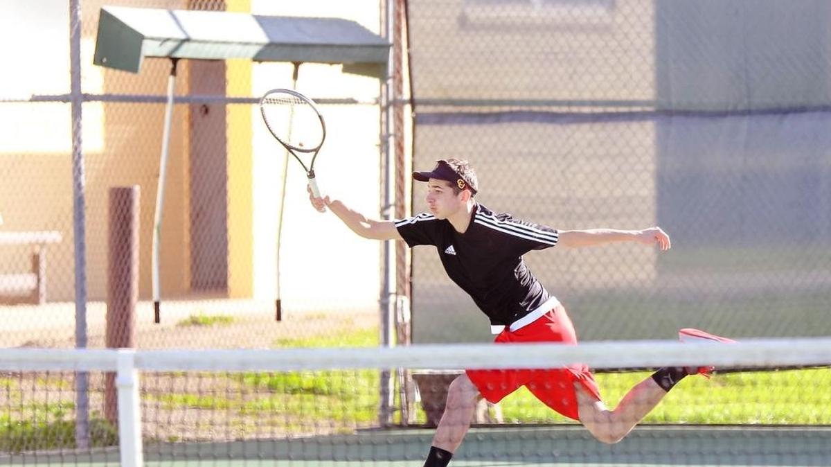 Junior David Nolan won all three games in his set against the Paso Robles junior varsity team Thursday, April 27 at Coast Union. Here he competes earlier this season.