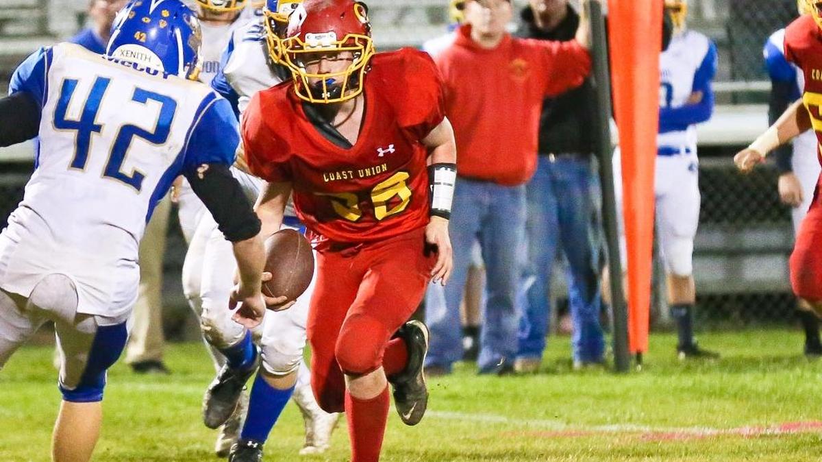 Bronco senior quarterback Riley Kennedy is “clearly our team leader on both sides of the ball,” according to coach Ron Garcia. On Friday, Sept. 15, Kennedy passed for 122 yards and 2 touchdowns, ran for 2 TDs, made seven tackles and intercepted a pass. Here he runs for yardage in a 2016 game.