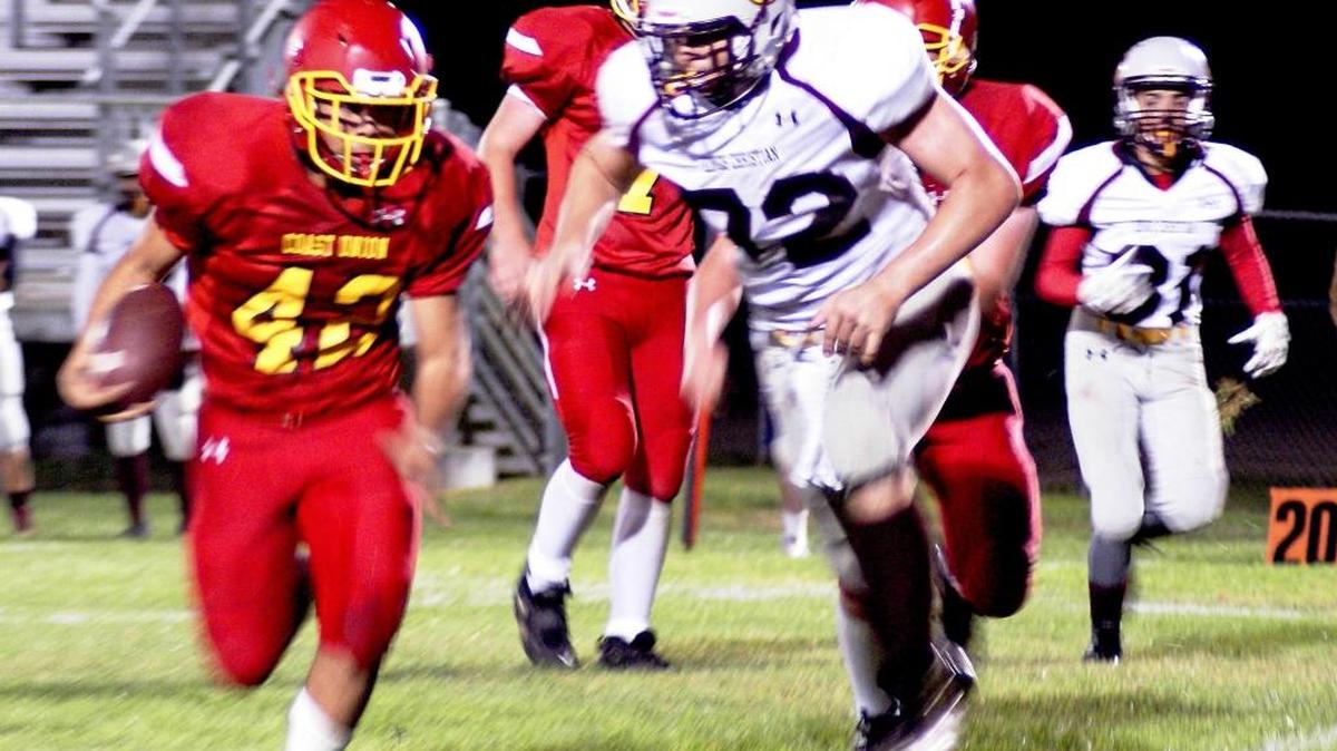 Coast Union running back Damian Fernandez gained 211 yards and scored three touchdowns Friday night, Sept. 22 in the Broncos’ 72-22 win over Kings Christian.