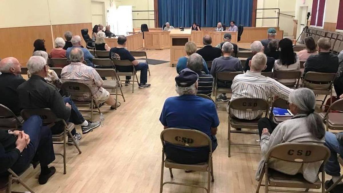 The Cambria Veterans Memorial Building hall was packed for Monday’s CCSD special board meeting.