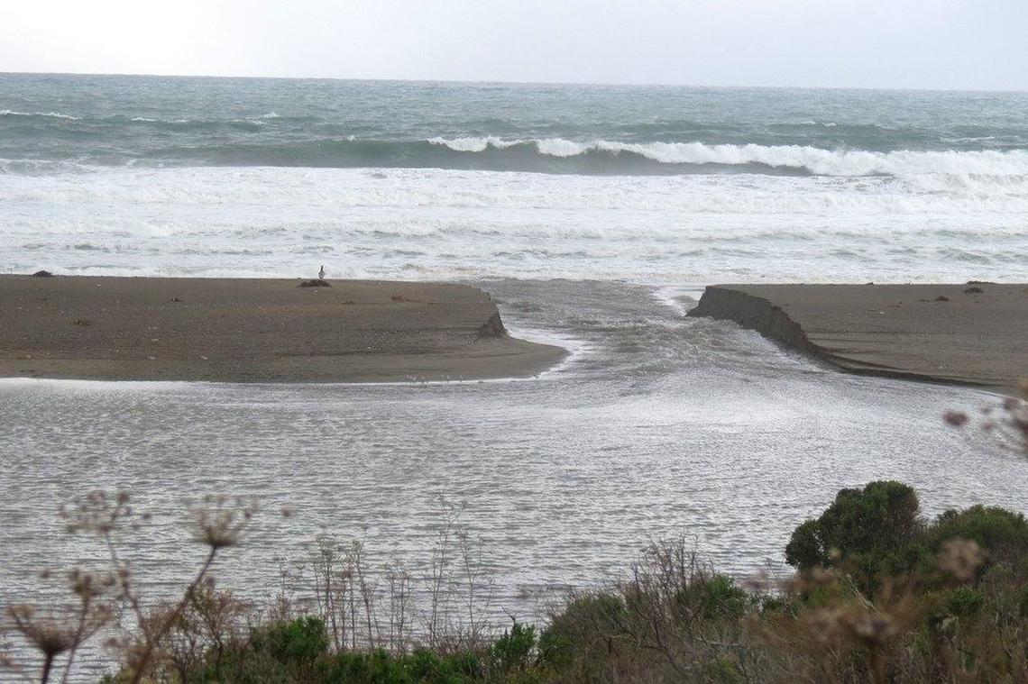San Simeon Creek breaks through to the ocean Jan. 6.