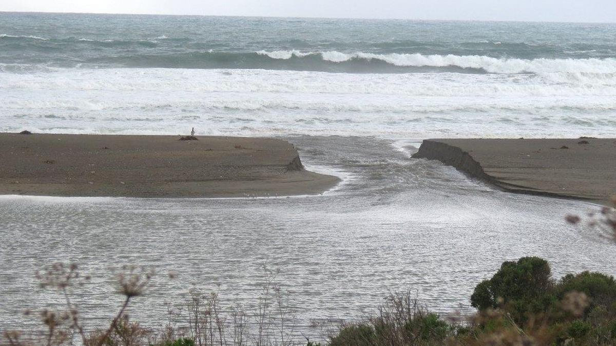 San Simeon Creek breaks through to the ocean at San Simeon Lagoon on Jan. 6.