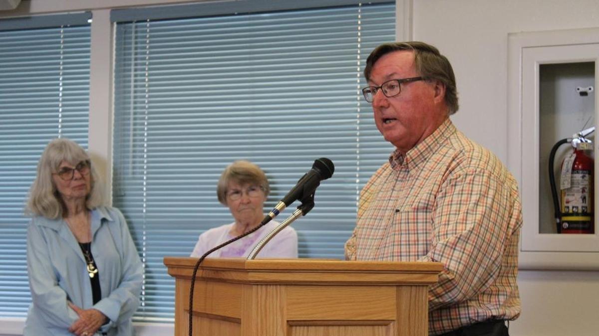 Jerry Wood addresses the Cambria Community Healthcare District board during candidate interviews Wednesday, Sept. 21. The board appointed Wood to fill a vancacy created by the death of trustee Michael McLaughlin.
