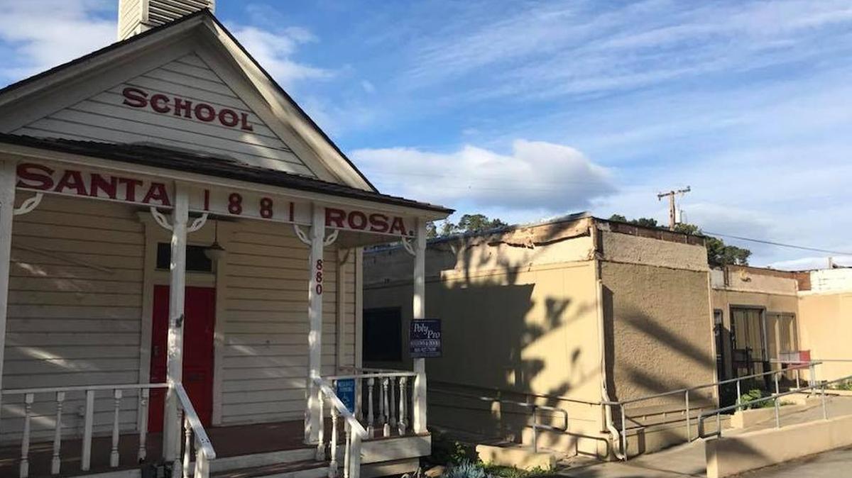 The historic Santa Rosa Schoolhouse, foreground.