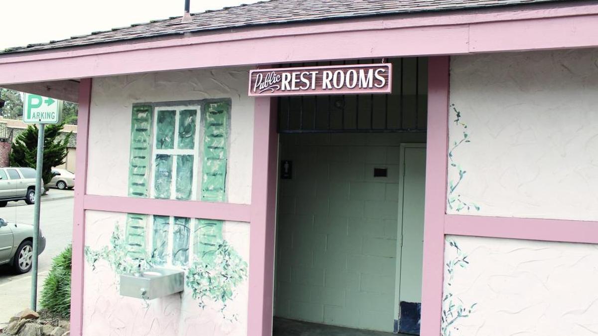 Public restrooms in Cambria are available in the West Village, seen here, as well as in the East Village.