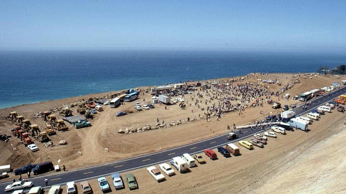 The scene at the 1984 reopening of Highway 1, which had been closed by a massive mudslide.