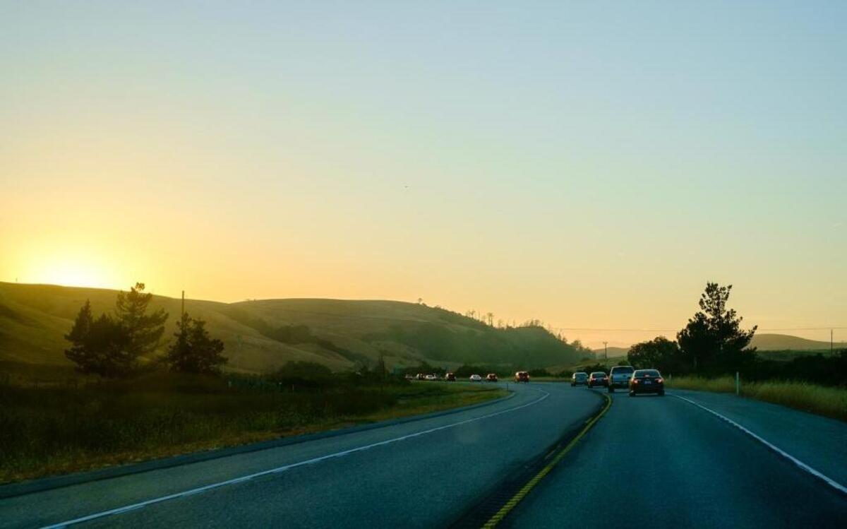 Cars line up on Highway 1 near the Highway 46 intersection at 8:10 p.m. June 14 as Caltrans installs rumble strips.