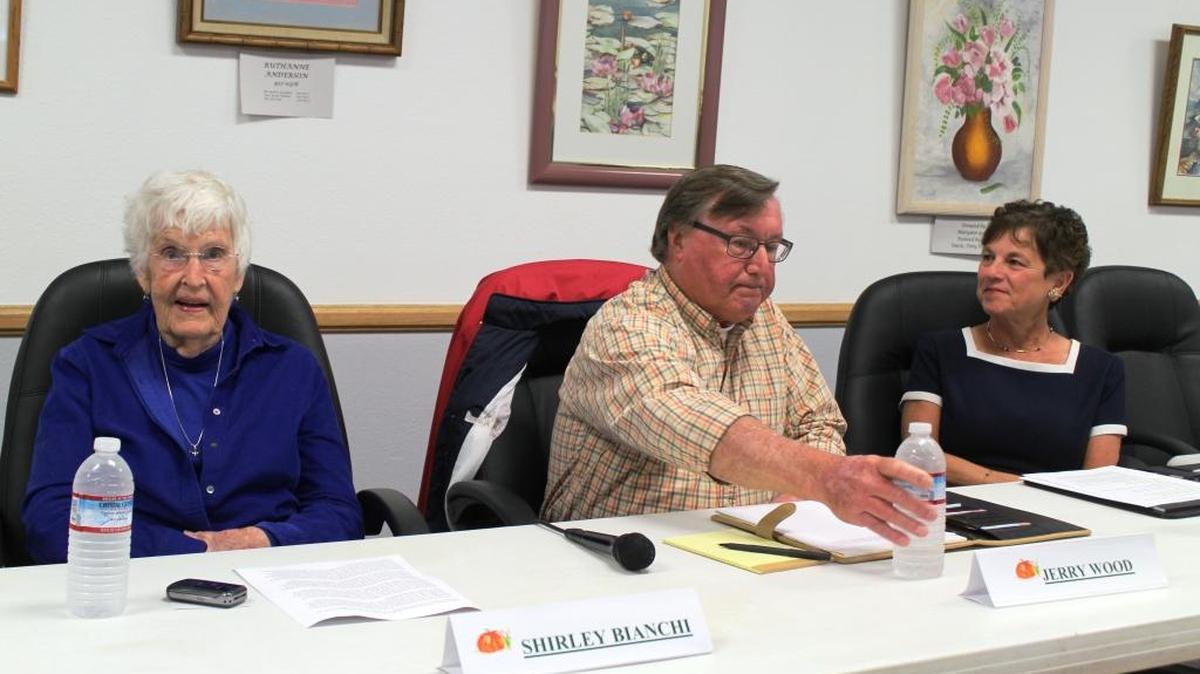 Candidates Shirley Bianchi, Jerry Wood and Barbara Bronson Gray prepare for the Cambria Community Healthcare District candidates forum Sunday, Oct. 2, at the Joslyn Recreation Center.