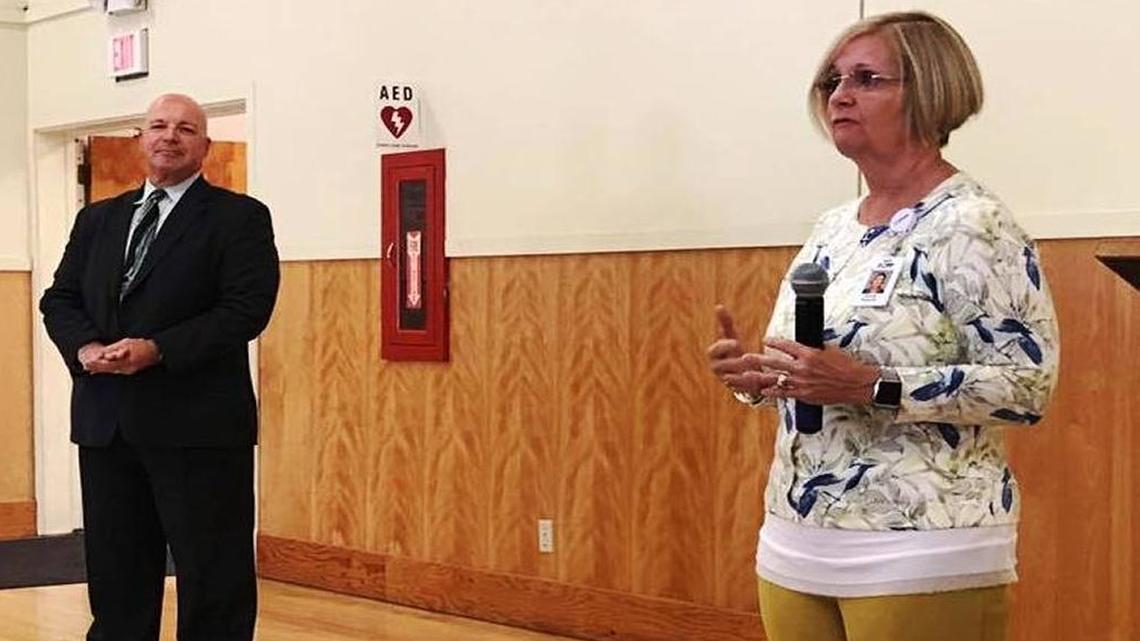 Ron Yukelson of Sierra Vista Regional Medical Center and Brenda Reynolds of First California Physician Partners offered information and answered questions before an audience of more than 65 to 70 people Wednesday, Sept. 13, at the Cambria Veterans Memorial Building.