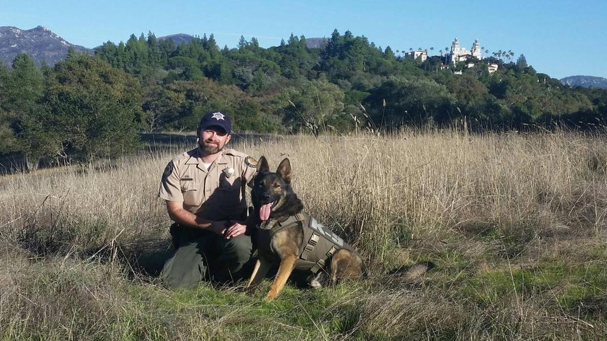 K-9 Storm with his handler, Ranger Ian Beveridge, at Hearst Castle.