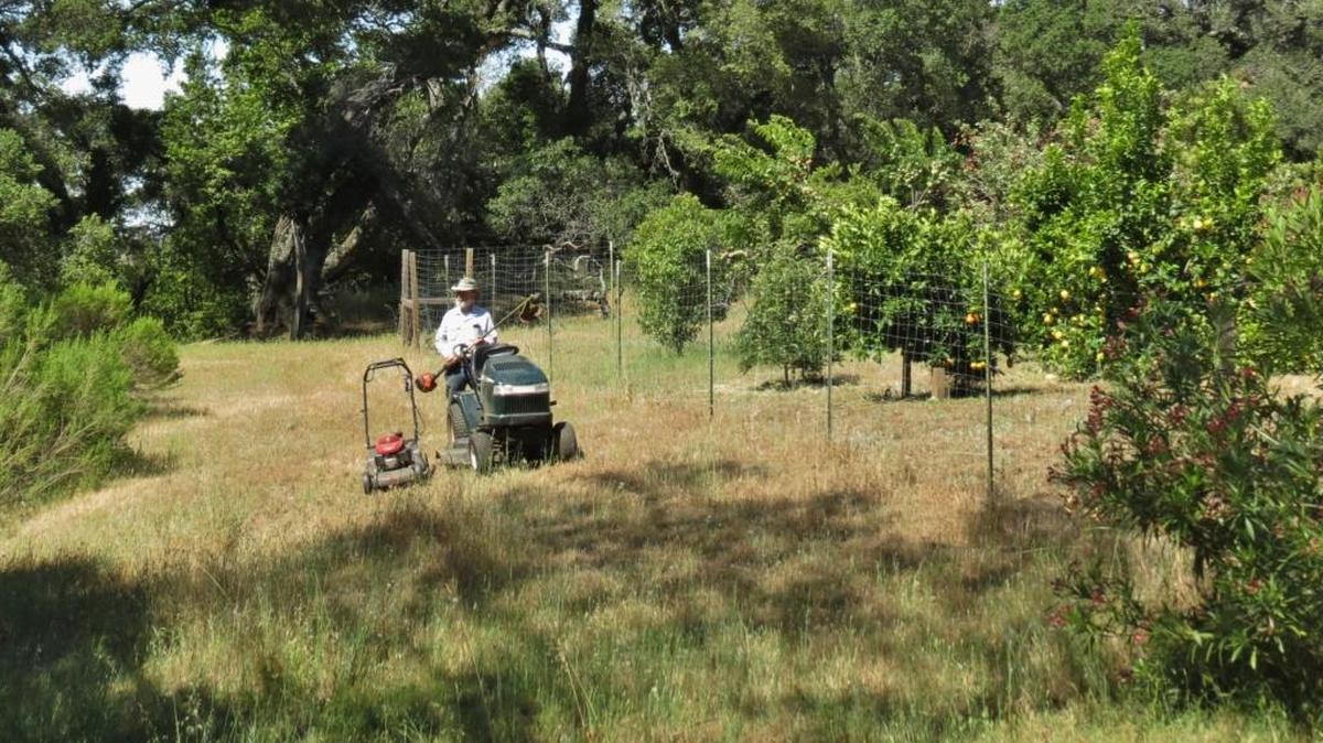 A riding mower, push mower and weed whacker are some of the tools you’ll need to keep up with the grasses in the Santa Lucia range.