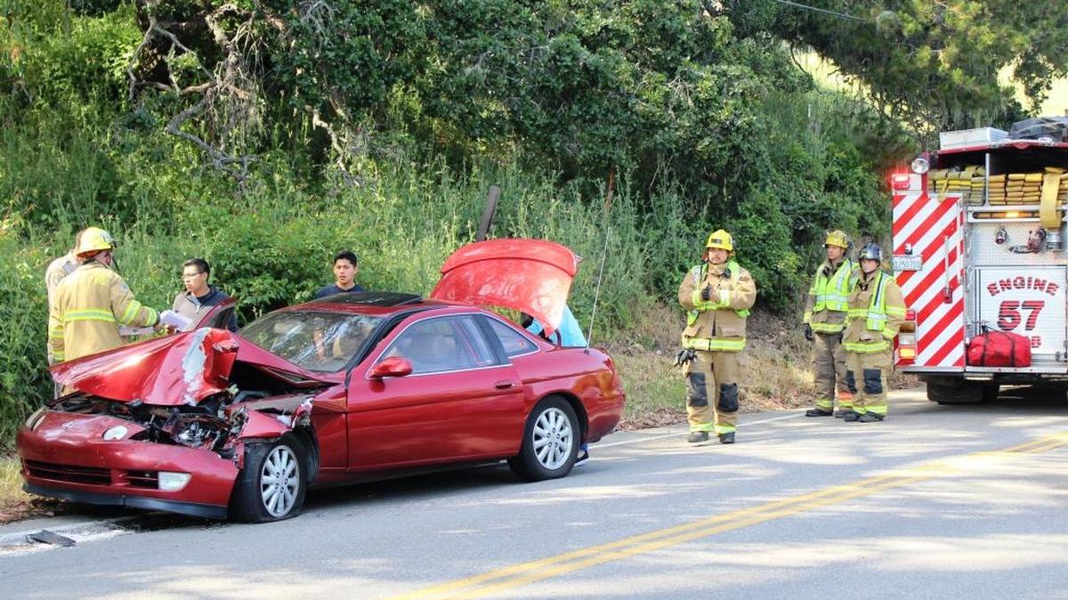 A red Lexus was involved in a rear-end collision on Santa Rosa Creek Road about 3:30 p.m. Monday. The passenger in the car, Coast Union High School junior Eric Hollingsead, suffered minor injuries.