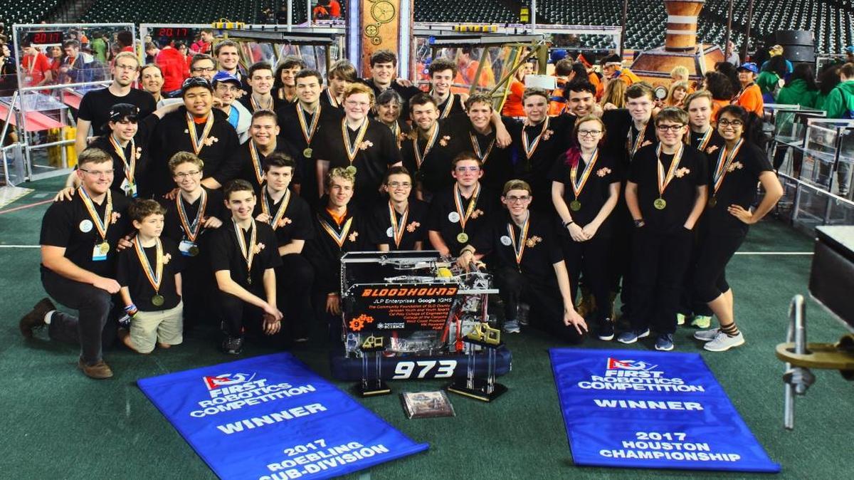 Atascadero High School’s Greybots robotics team won its second world championship title in Houston at the FIRST World Championships in Houston in April with its Bloodhound robot.