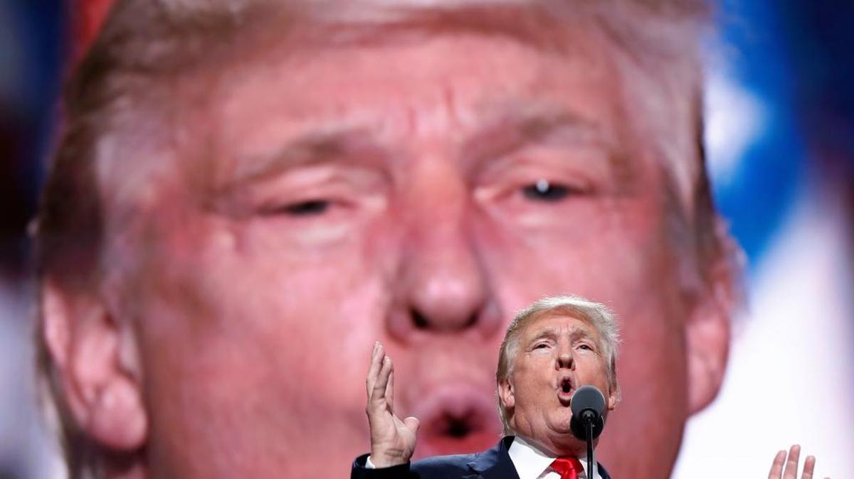 Republican presidential candidate Donald Trump gives his acceptance speech Thursday on the final day of the Republican National Convention in Cleveland.