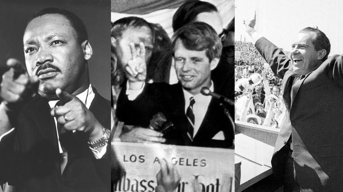 The 1968 election year saw the assassinations of the Rev. Martin Luther King Jr. and Robert F. Kennedy, followed by Richard Nixon's victory in the presidential race.