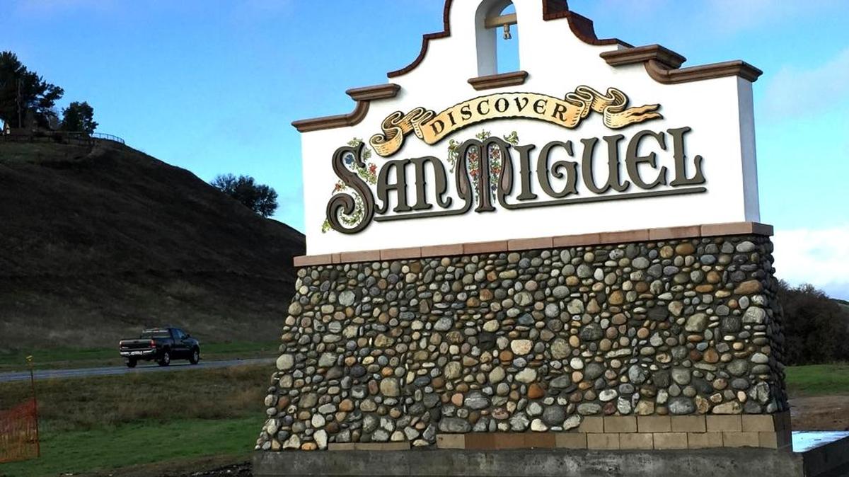 The new San Miguel welcome sign on northbound Highway 101 is nearly complete.