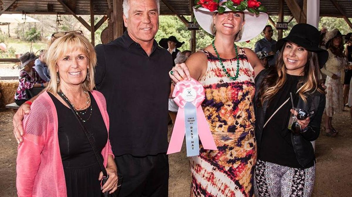 Jenny Reeves, second from right, won the hat contest at CASA’s Kentuck Derby fundraiser recently held at Loma Grande Ranch. From left, Loma Grande Ranch owner Nancy Furtado, William Ostrander and Mindbody’s Coral Brooks were judges at the contest.