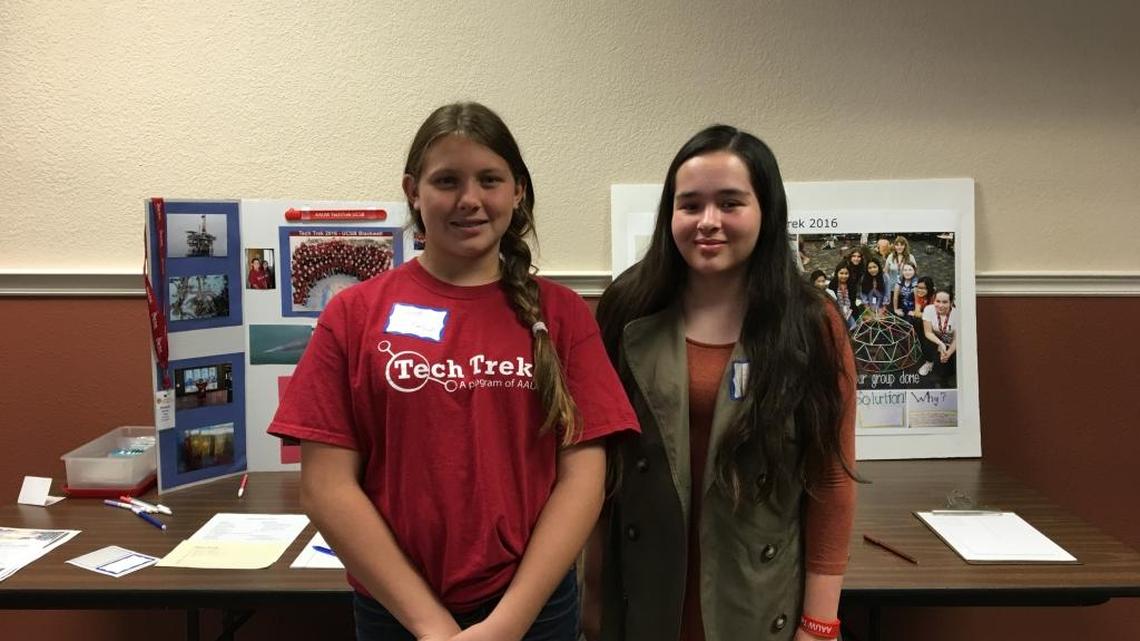 Elizabeth Marriott, left, and Sydney Barker, right, recently gave presentations to the Paso Robles branch of American Association of University Women about their experiences at Tech Trek, a weeklong math and science camp sponsored by AAUW.