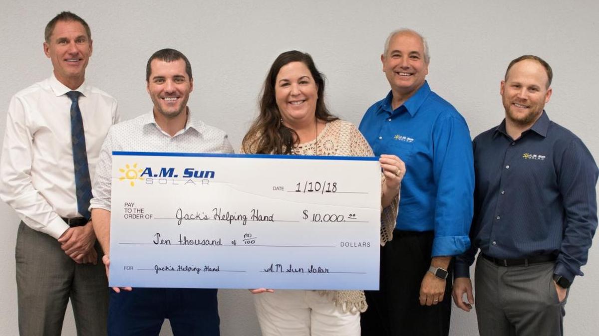 A.M. Sun Solar, a locally owned and operated solar installation company in Paso Robles, recently donated $10,000 to Jack’s Helping Hand.