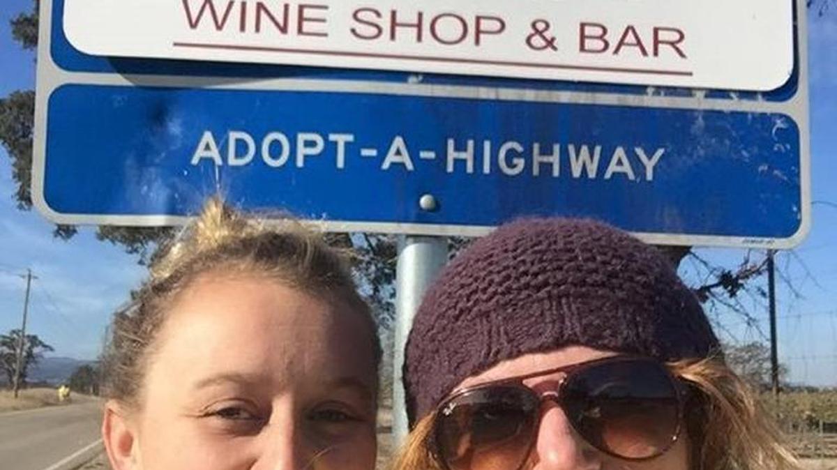 Elaine Jardini, left, and Ali Carscaden, right, owner of 15 Degrees C Wine Shop & Bar in Templeton, were accompanied by four volunteer staff members to clean up trash along El Pomar in Templeton.