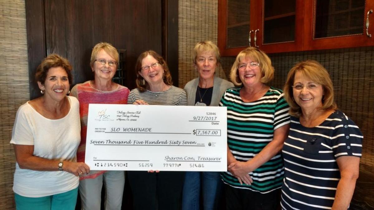 From left, Myra Akel, event chairperson, Kathie Hendricks and Sandy Richardson of Womenade, and event team members Sue Zweig, Trisha Rallis and Gayle Ryan celebrate the recent donation to Womenade.