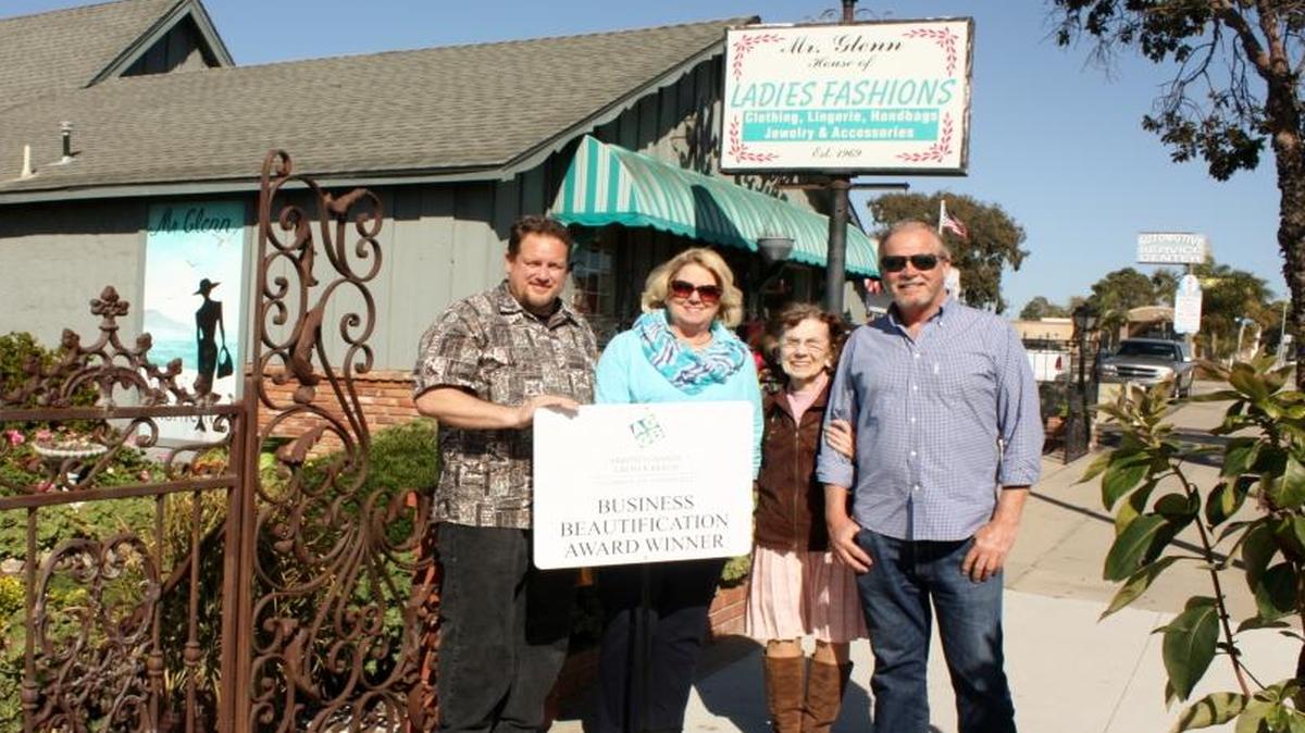 Cynthia Glenn, second from right, was honored with a Business Beautification Award by the Arroyo Grande & Grover Beach Chamber of Commerce. She is pictured with beautification committee members, from left, Kevin Jones, Nancy Sky and Clive Grey.