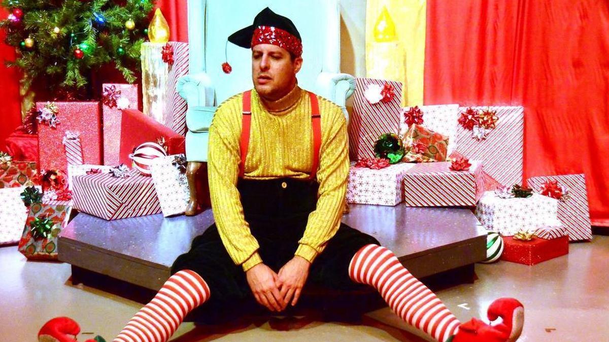 Kevin Harris stars as Crumpet the elf in "The Santaland Diaries," playing at San Luis Obispo Little Theatre.