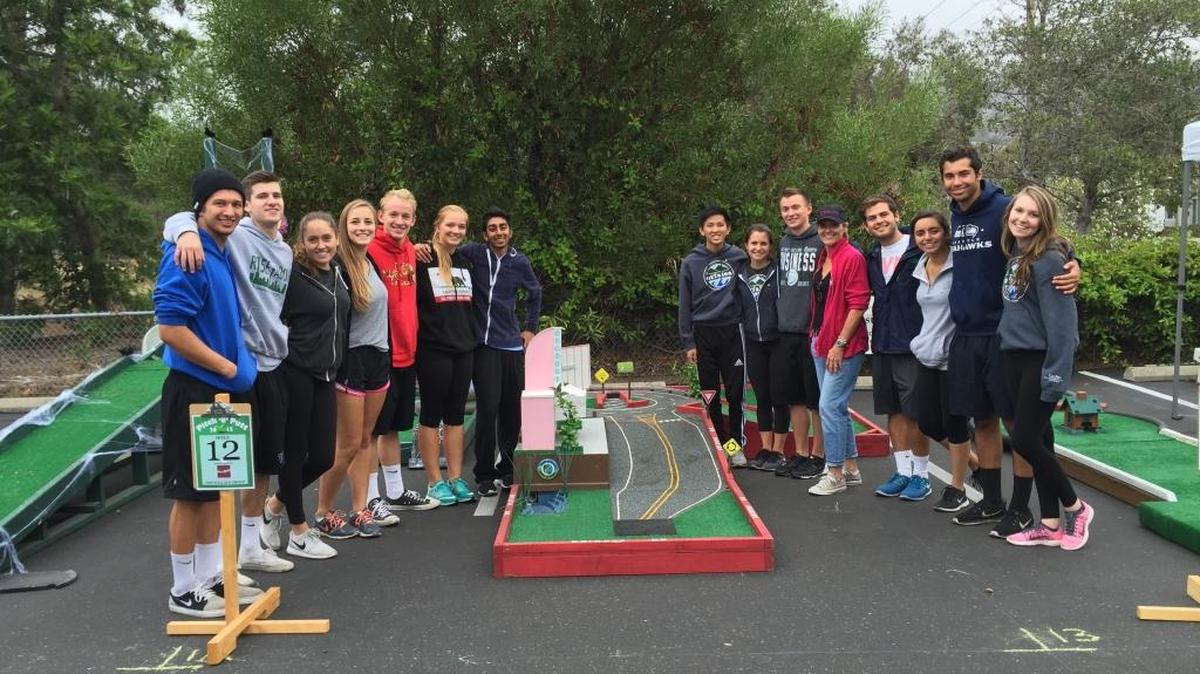 Pictured are Delta Sigma Pi pledges who volunteered at the recent Pitch & Putt mini golf event to benefit Big Brothers Big Sisters of San Luis Obispo County and SLO Blues baseball.