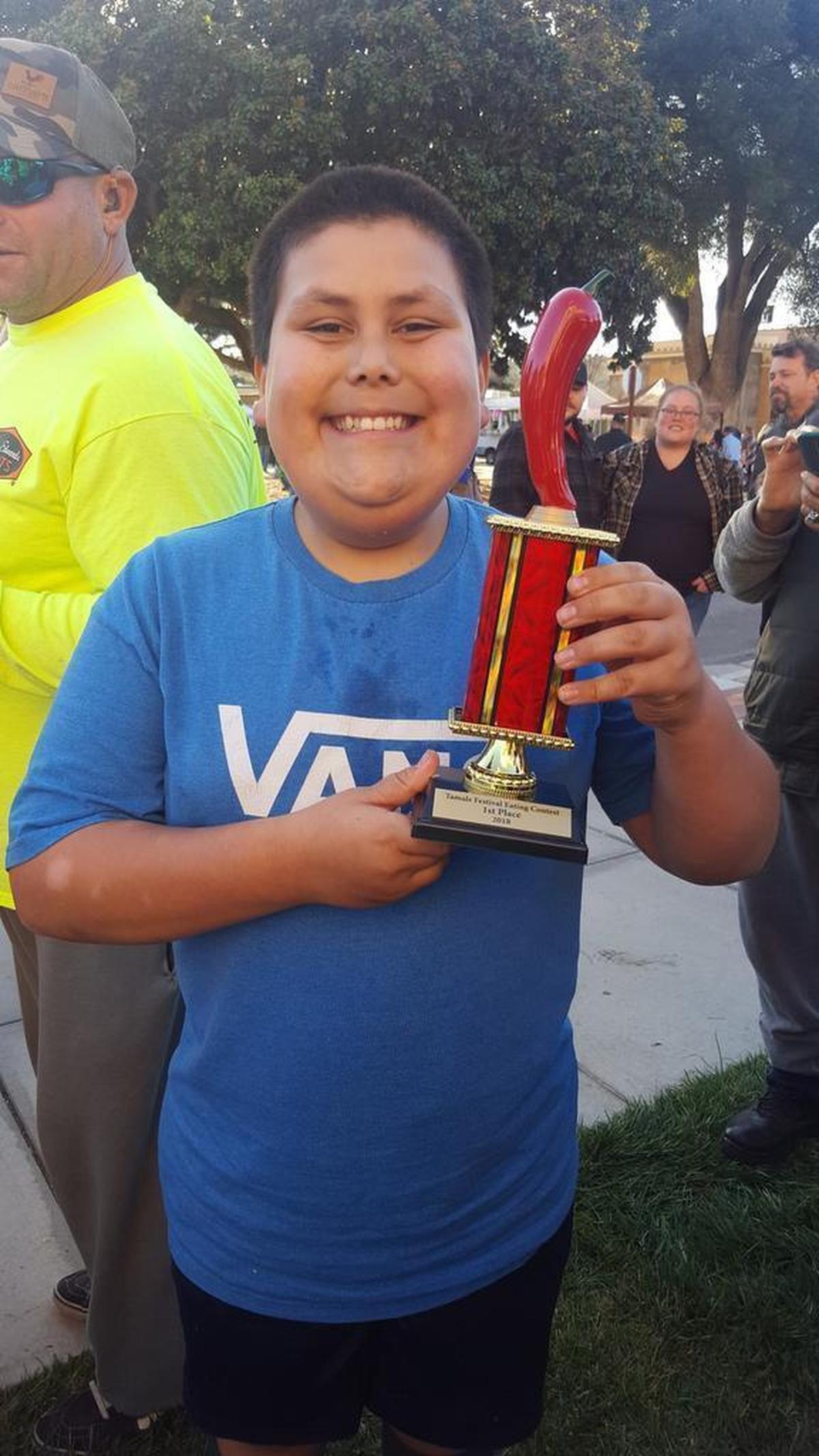 Benjamin Romero, 11, of Templeton, won first place in the Under 12 Years of Age Tamale Eating Contest at the Tamale Festival in Atascadero on Jan. 20, 2018.