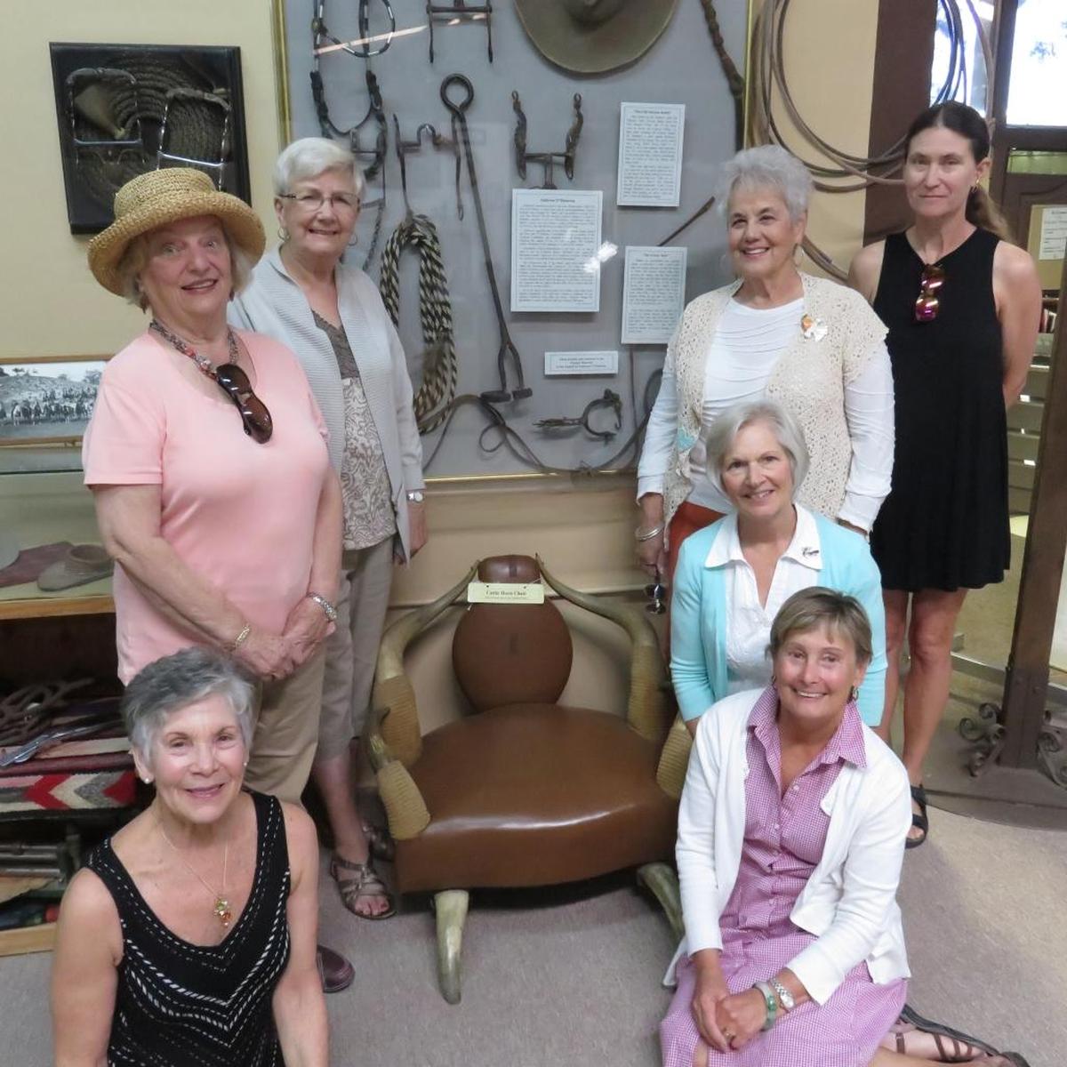 Pictured from left, around Howard Jack’s cattle horn chair in the Pioneer Museum in Paso Robles, are Jack House docents Lois Crotser, Dorothy Sundbye, Pam Hurd, Wendy Stockton, Chris Oswald, Marilyn Darnell and Toni Kincaid.