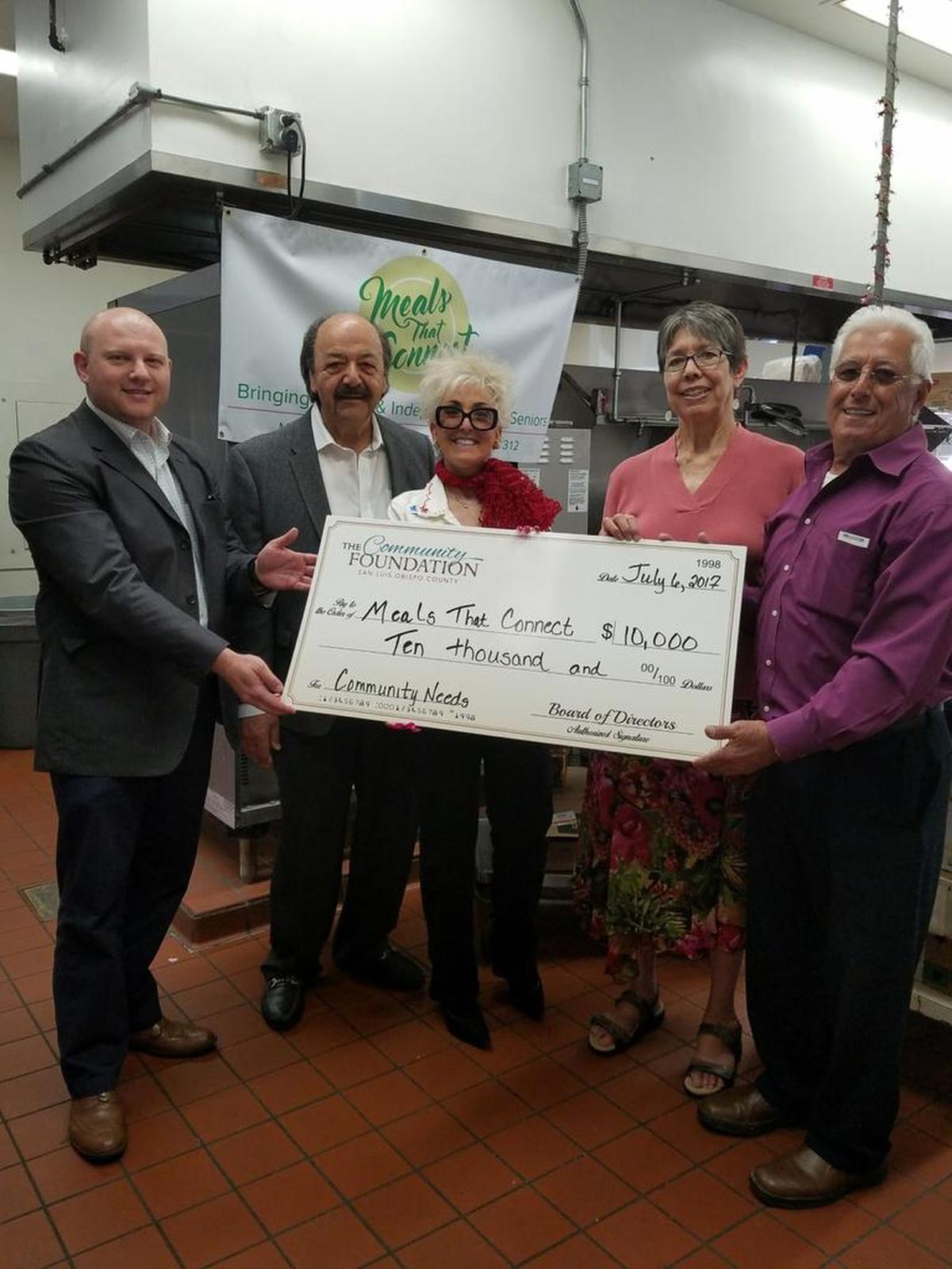 Pictured from left are Community Foundation grants manager Len Smolburd, Meals That Connect board members Katcho Achadjian and Anita Shower, Meals That Connect grants writer Juliane McAdam, and executive director Elias Nimeh.