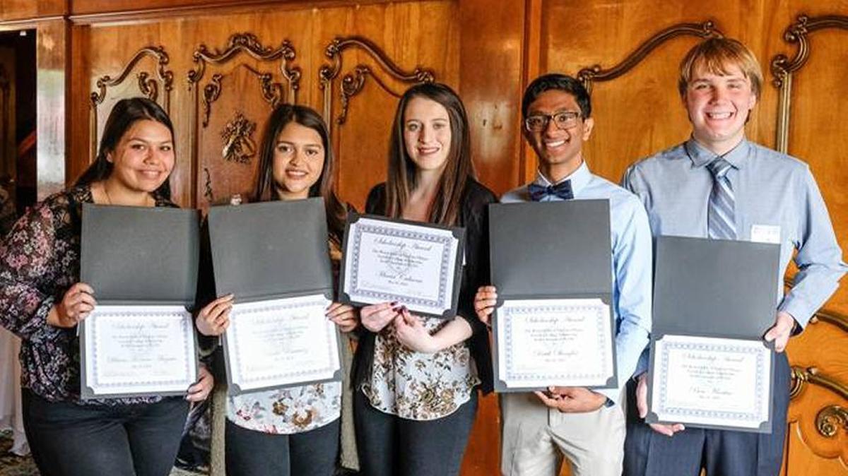From left, Liliana Herrera-Magnia, Maria Cabrera, Natalie Ramirez, Rutik Shinglot and Ben Martin recently received scholarships from San Luis Obispo Rotarians.
