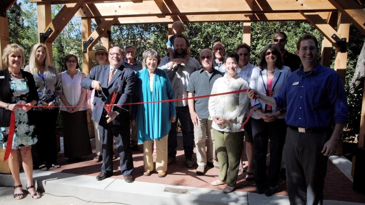 In celebration of the completion of a new stage for the Dallidet Adobe funded by the Rotary Club of San Luis Obispo, a ribbon-cutting ceremony and reception was held at the dedication.