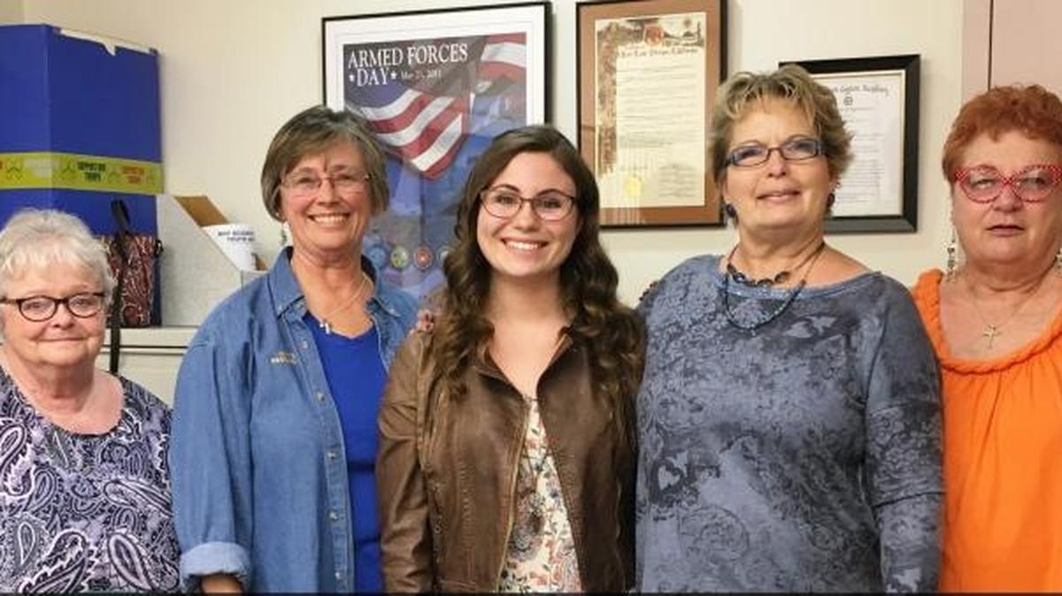 Paso Robles Unit 50 American Legion Auxiliary announced that Sadie Mae Mace, center, is the recipient of the American Legion Samsung Scholarship. She is pictured with auxiliary members, from left, Jean Grant, Terry Erwin, Cecilia Kliewer, Marty Durrett, Kooki Peters and Diane Bellinghausen.